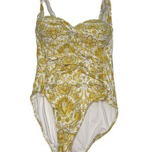 NipTuck 70s Floral White Yellow Tummy Control Flattering One Piece Swimsuit 10